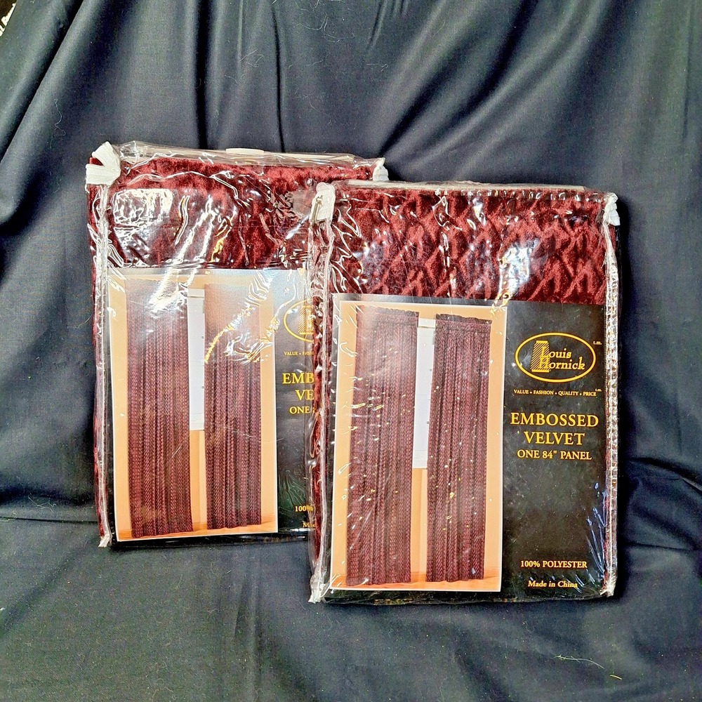 Two Brand New old stock  Louis Hornick Embossed‎ 40"x84" Velvet Curtain Panels